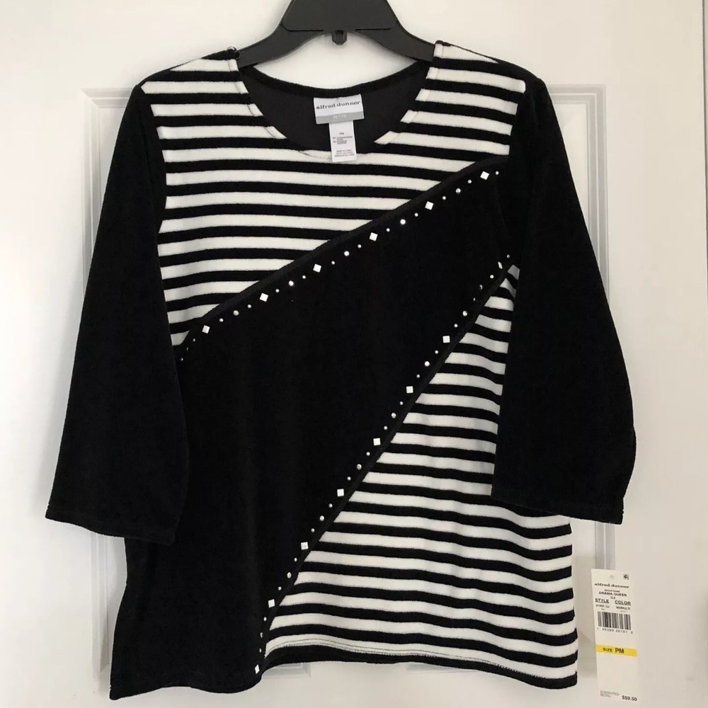 Alfred Dunner Drama Queen Velour Spliced stripe 3/4 Sleeves Sizes PM/Medium Ps2